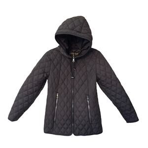 Bernardo Quilted Puffer Hooded Everyday Jacket - Black Size S